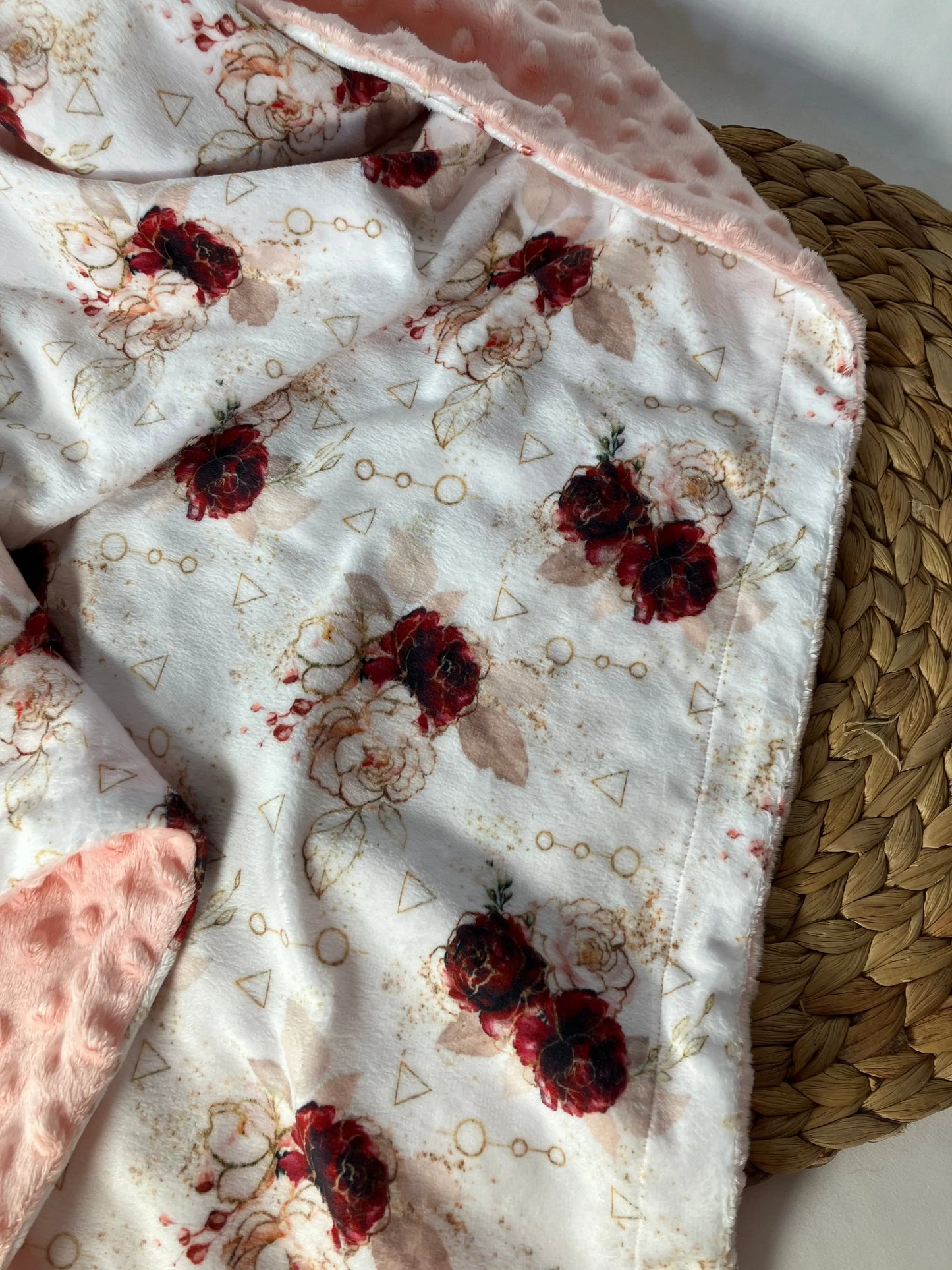 Couverture douce en minky - Fleurs géométriques - Bébé bonheur