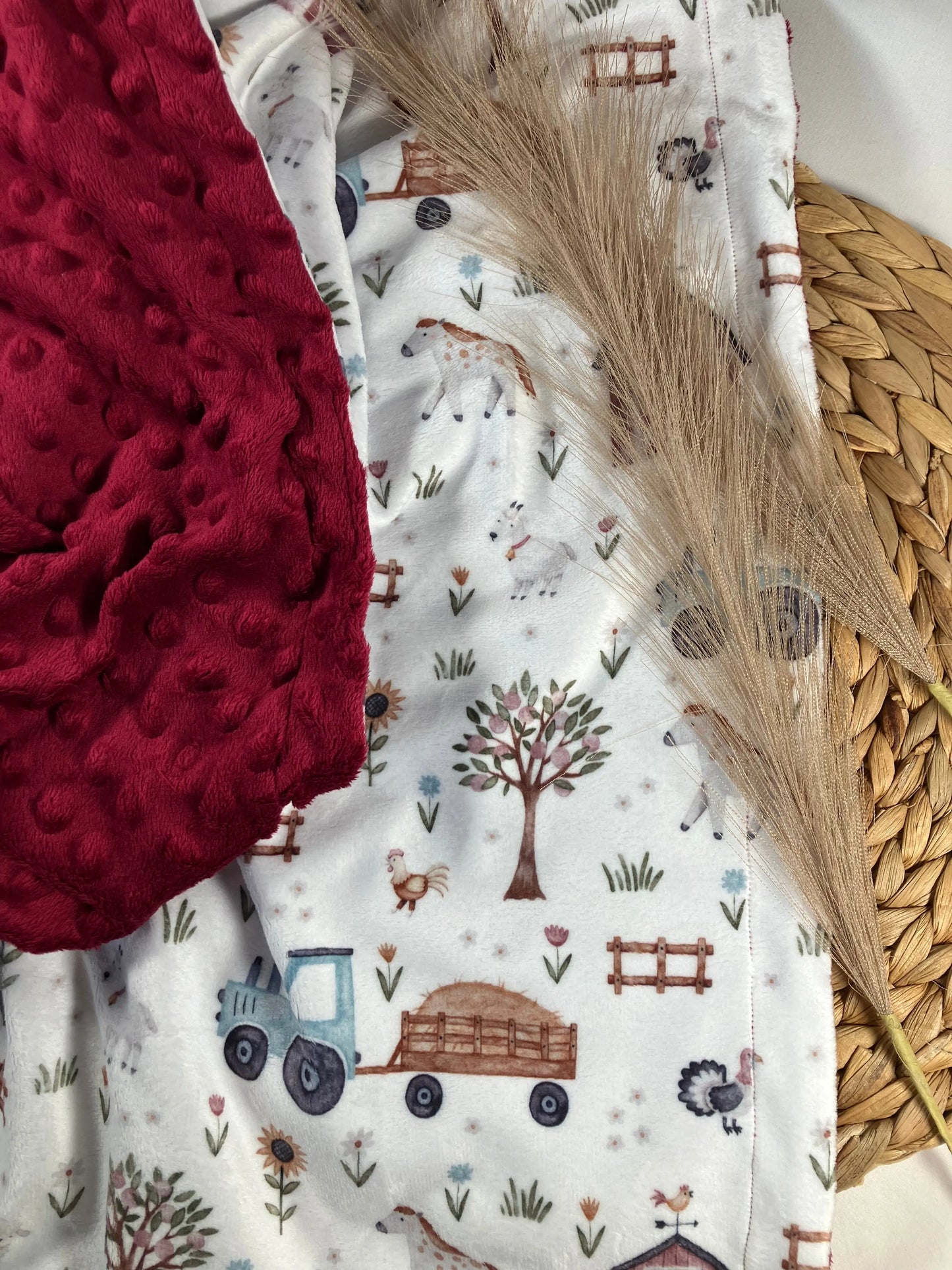 Couverture douce en minky - Fermette - Bébé bonheur