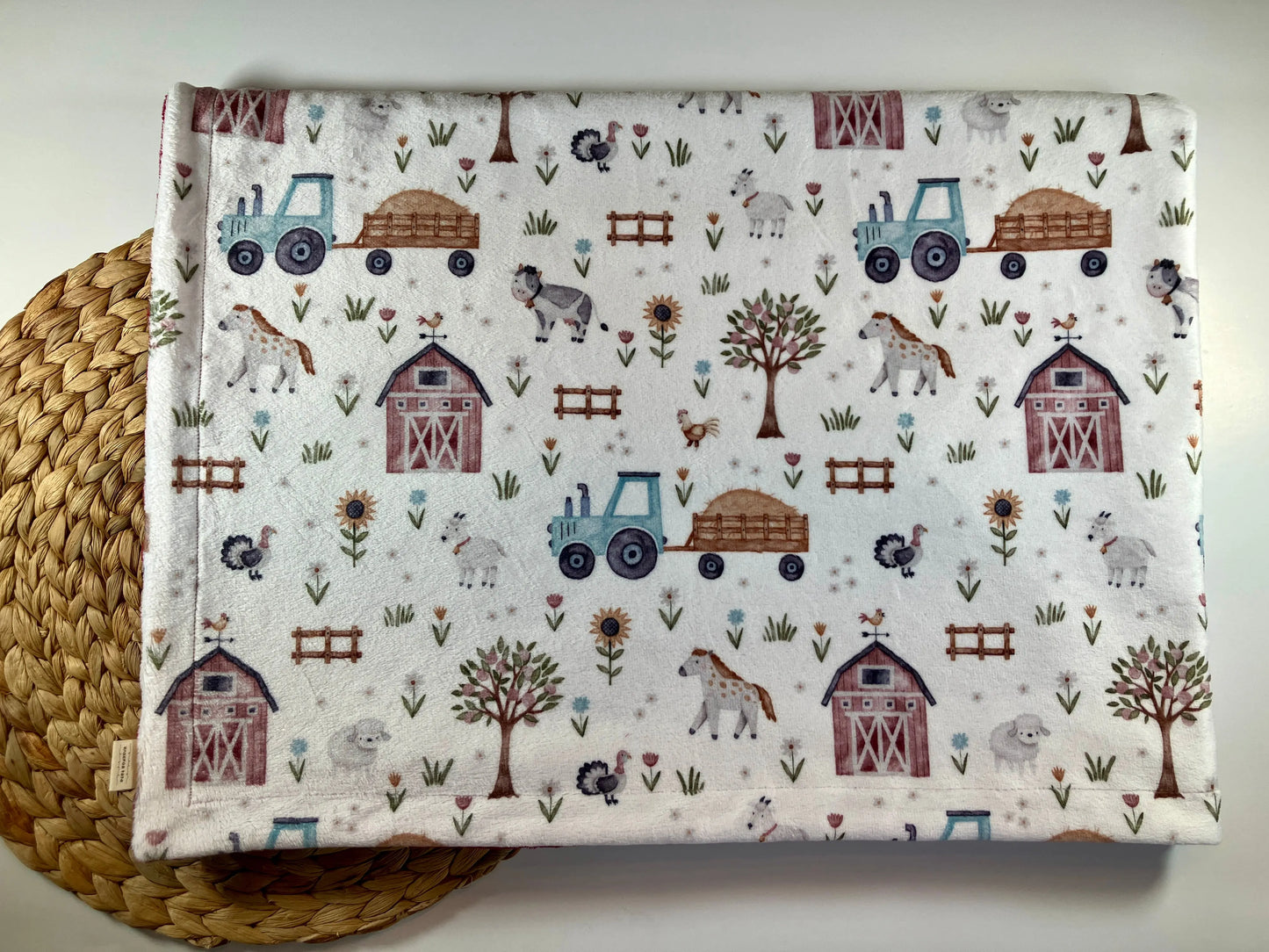 Couverture douce en minky - Fermette - Bébé bonheur