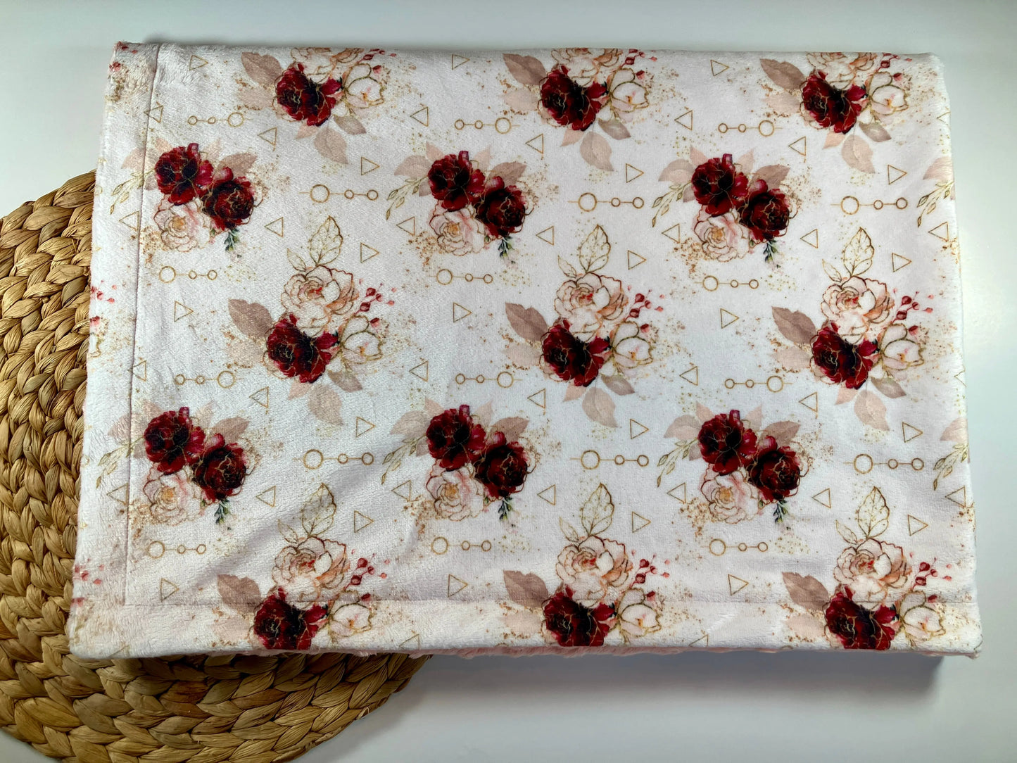 Couverture douce en minky - Fleurs géométriques - Bébé bonheur