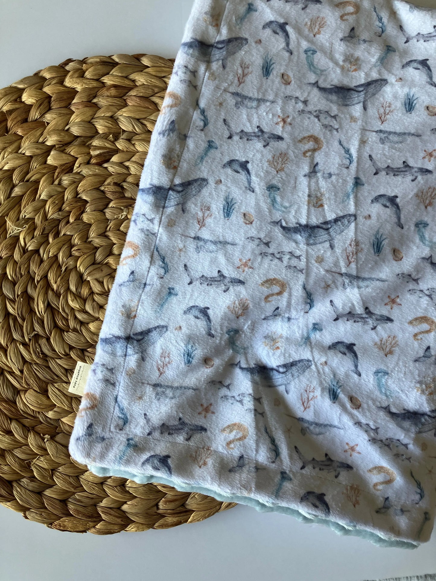 Couverture douce en minky - Animaux marins - Bébé bonheur
