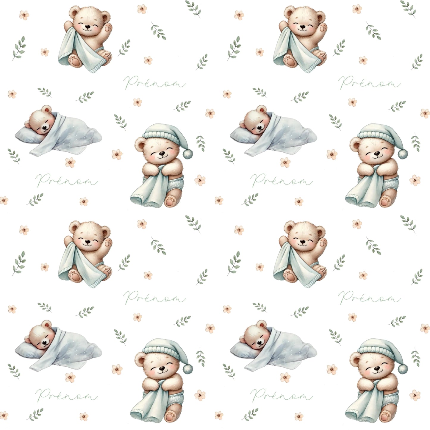 Couverture douce en squish personnalisée - Oursons endormis - Bébé bonheur