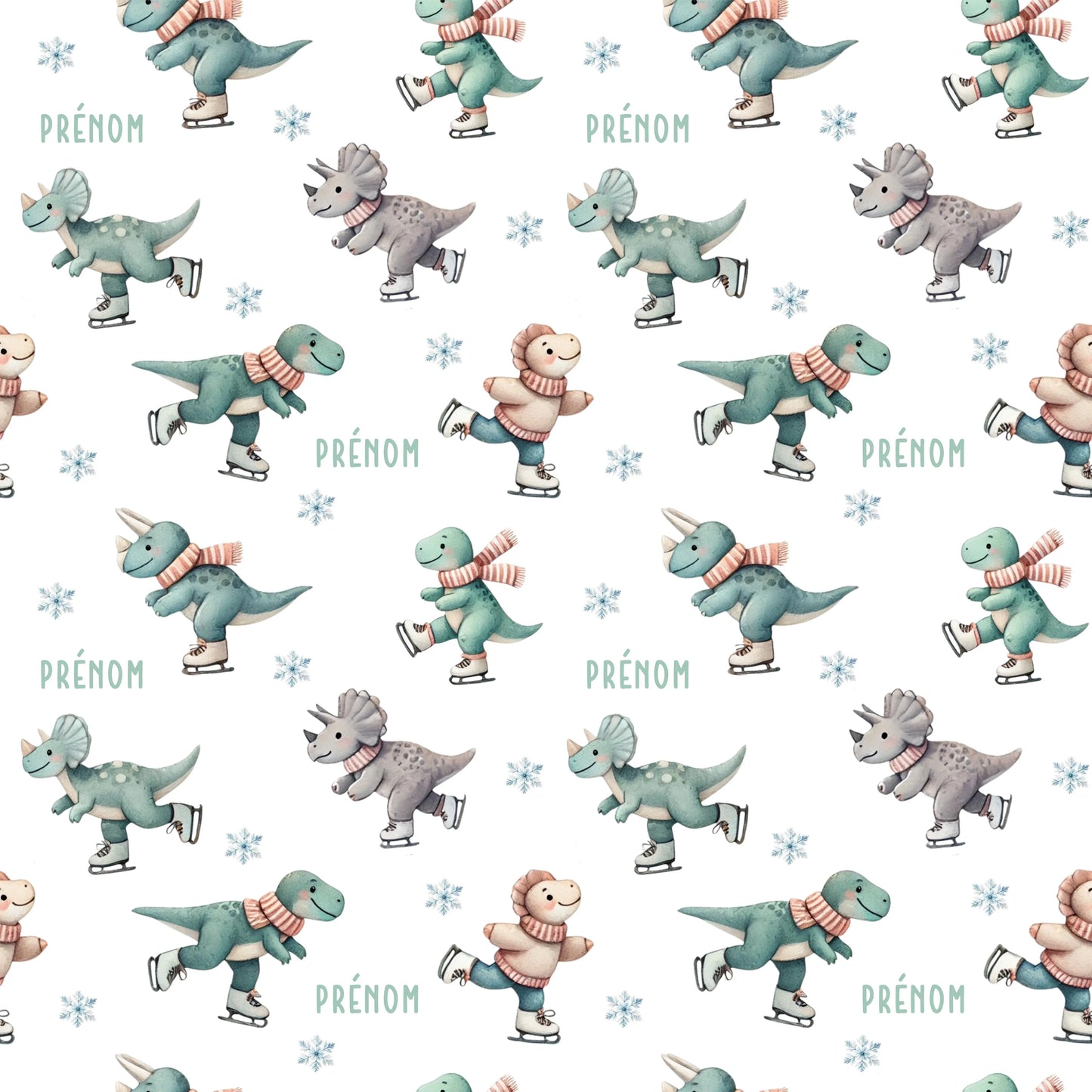 Couverture douce en squish personnalisée - Dinosaures et patins - Bébé bonheur