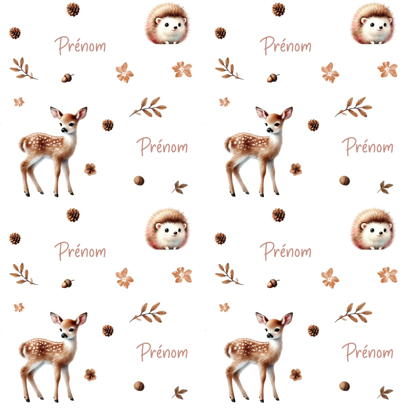 Couverture douce en squish personnalisée - Faon et hérisson - Bébé bonheur
