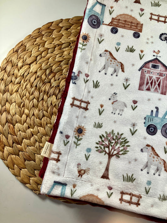 Couverture douce en minky - Fermette - Bébé bonheur