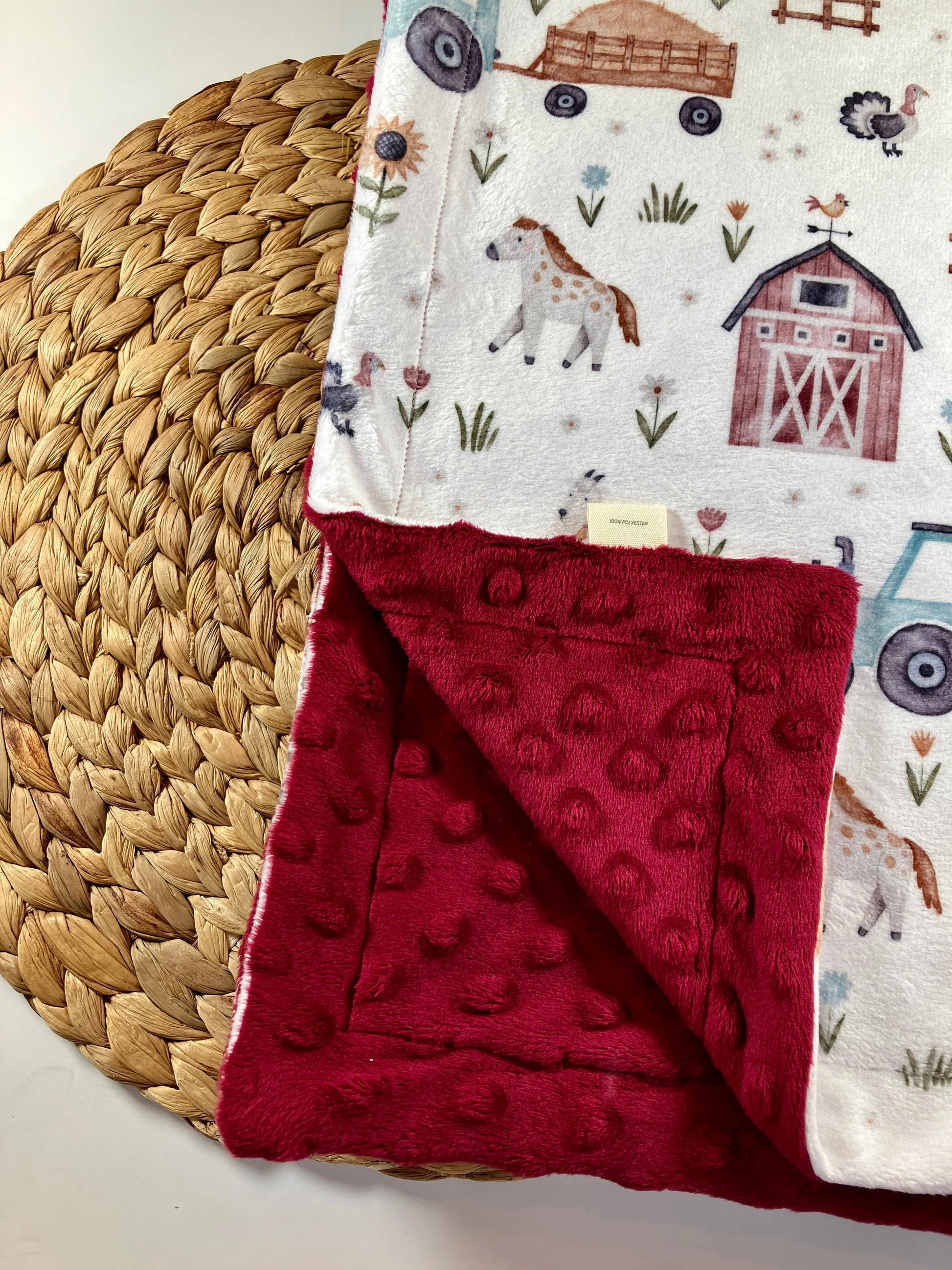 Couverture douce en minky - Fermette - Bébé bonheur