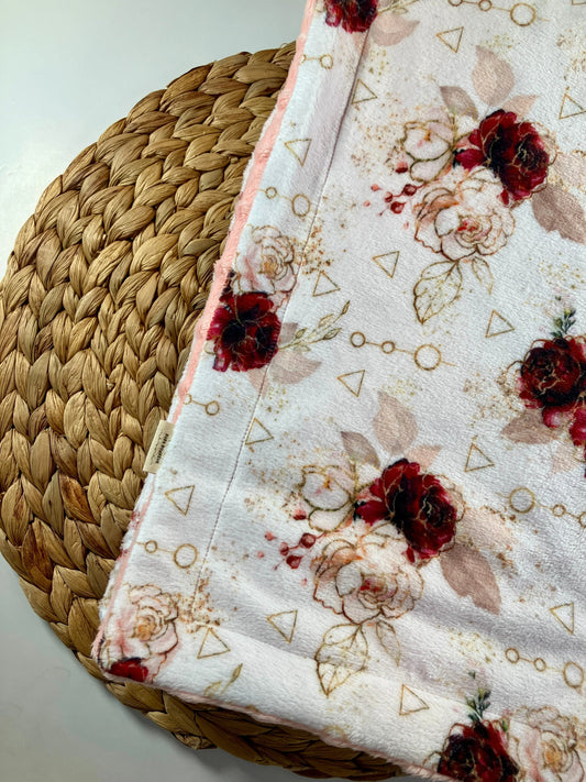 Couverture douce en minky - Fleurs géométriques - Bébé bonheur