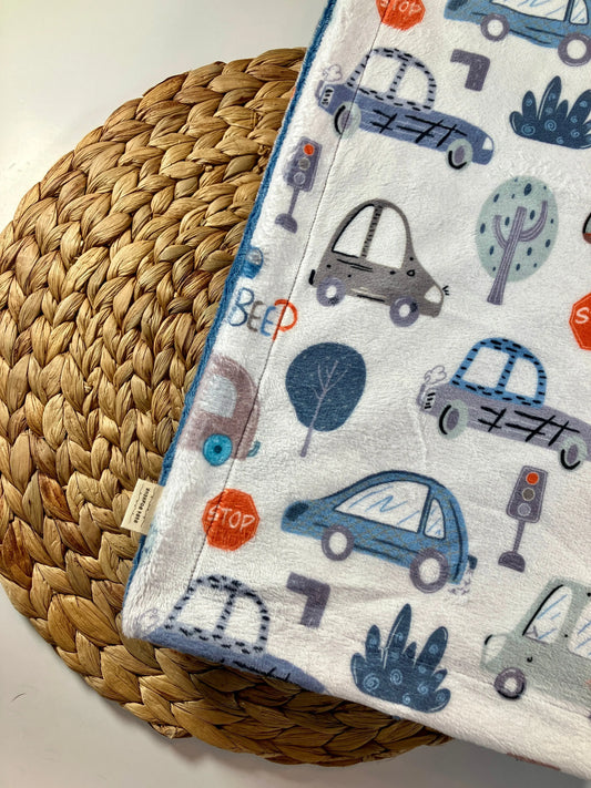 Couverture douce en minky - Petites voitures - Bébé bonheur