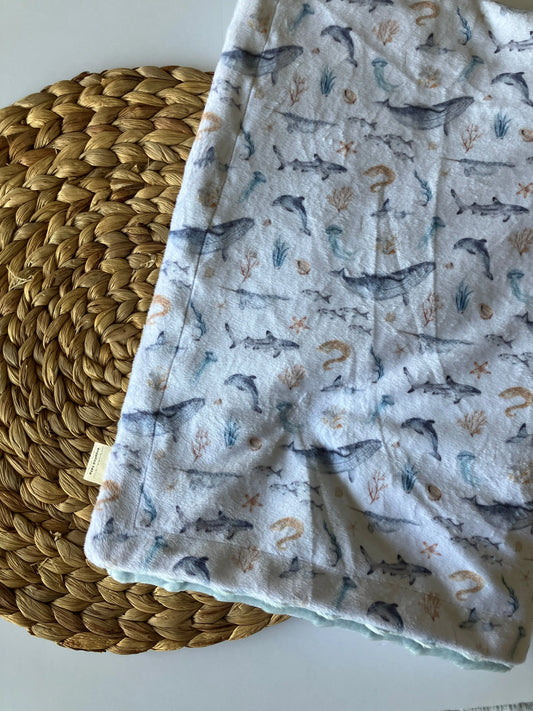 Couverture douce en minky - Animaux marins - Bébé bonheur