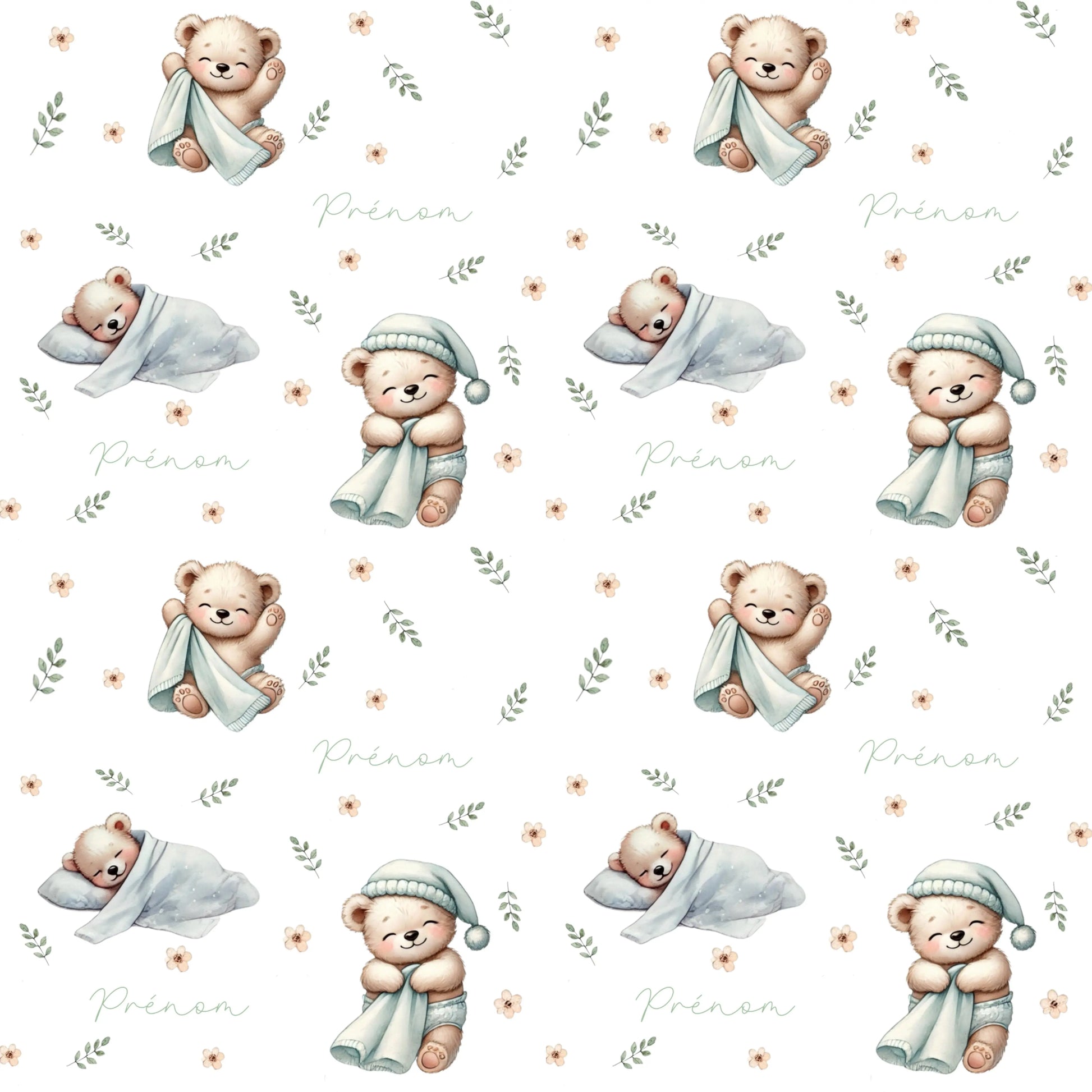 Couverture douce en squish personnalisée - Oursons endormis - Bébé bonheur