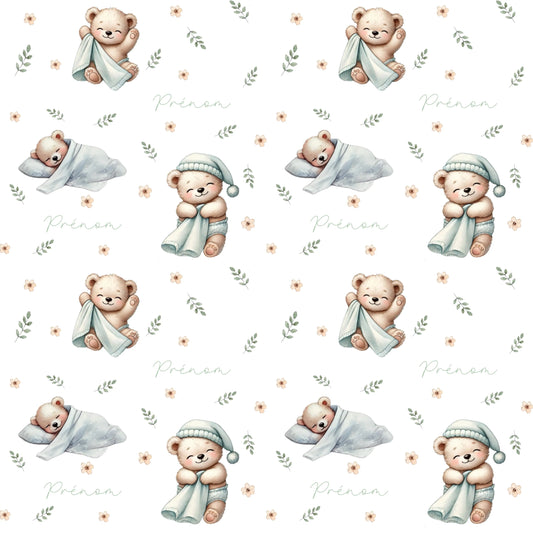 Couverture douce en squish personnalisée - Oursons endormis - Bébé bonheur