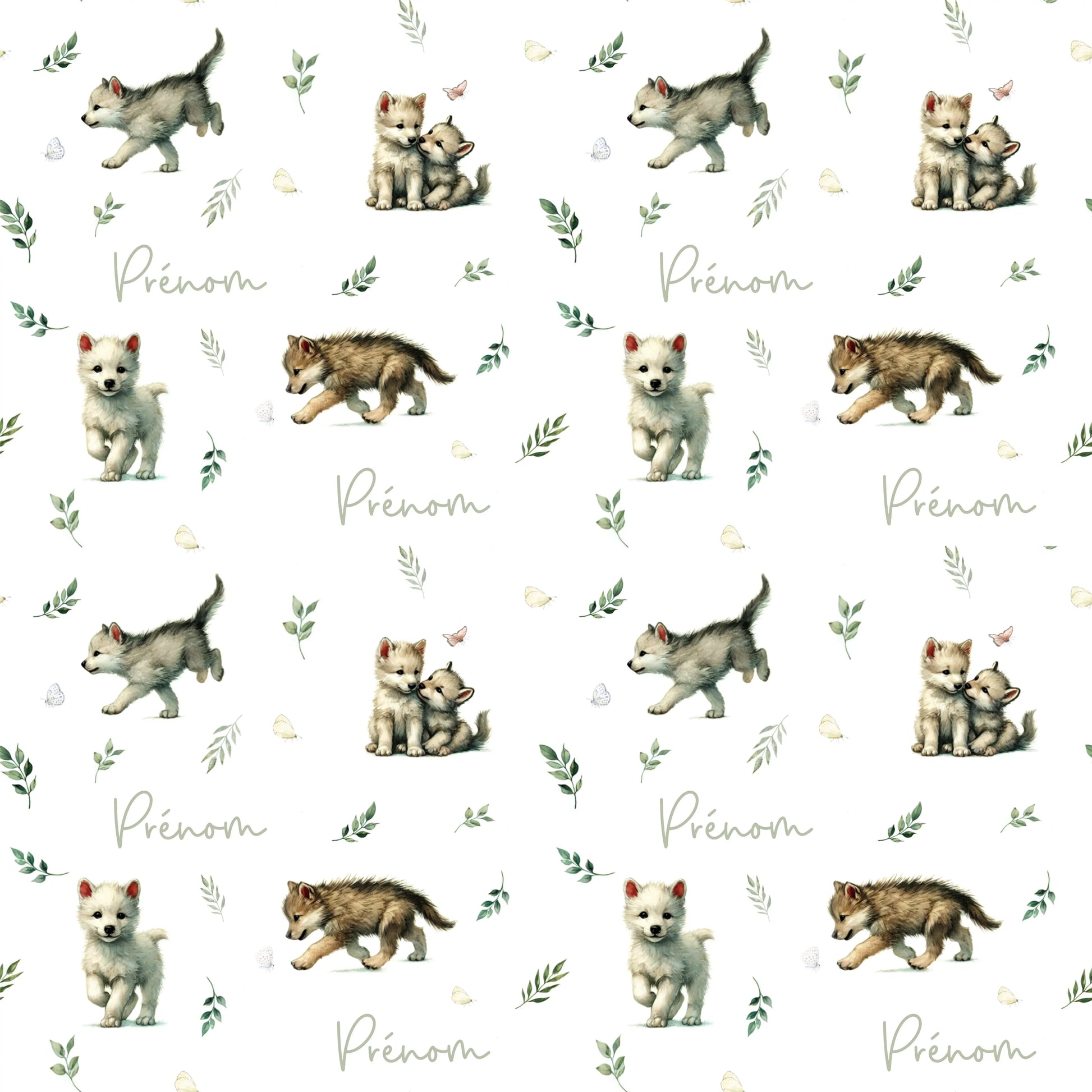 Couverture douce en squish personnalisée - Loups enjoués - Bébé bonheur