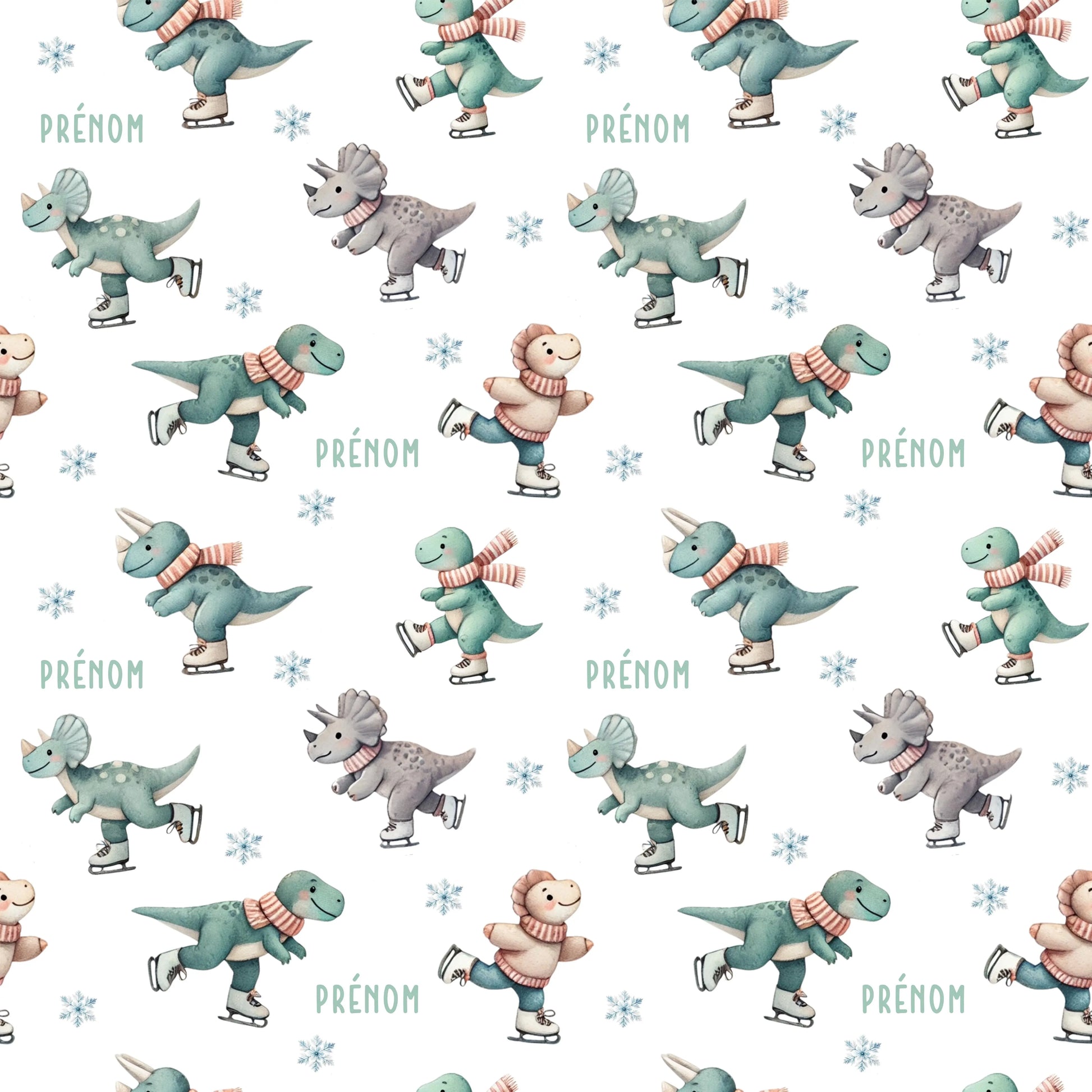 Couverture douce en squish personnalisée - Dinosaures et patins - Bébé bonheur