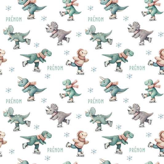 Couverture douce en squish personnalisée - Dinosaures et patins - Bébé bonheur
