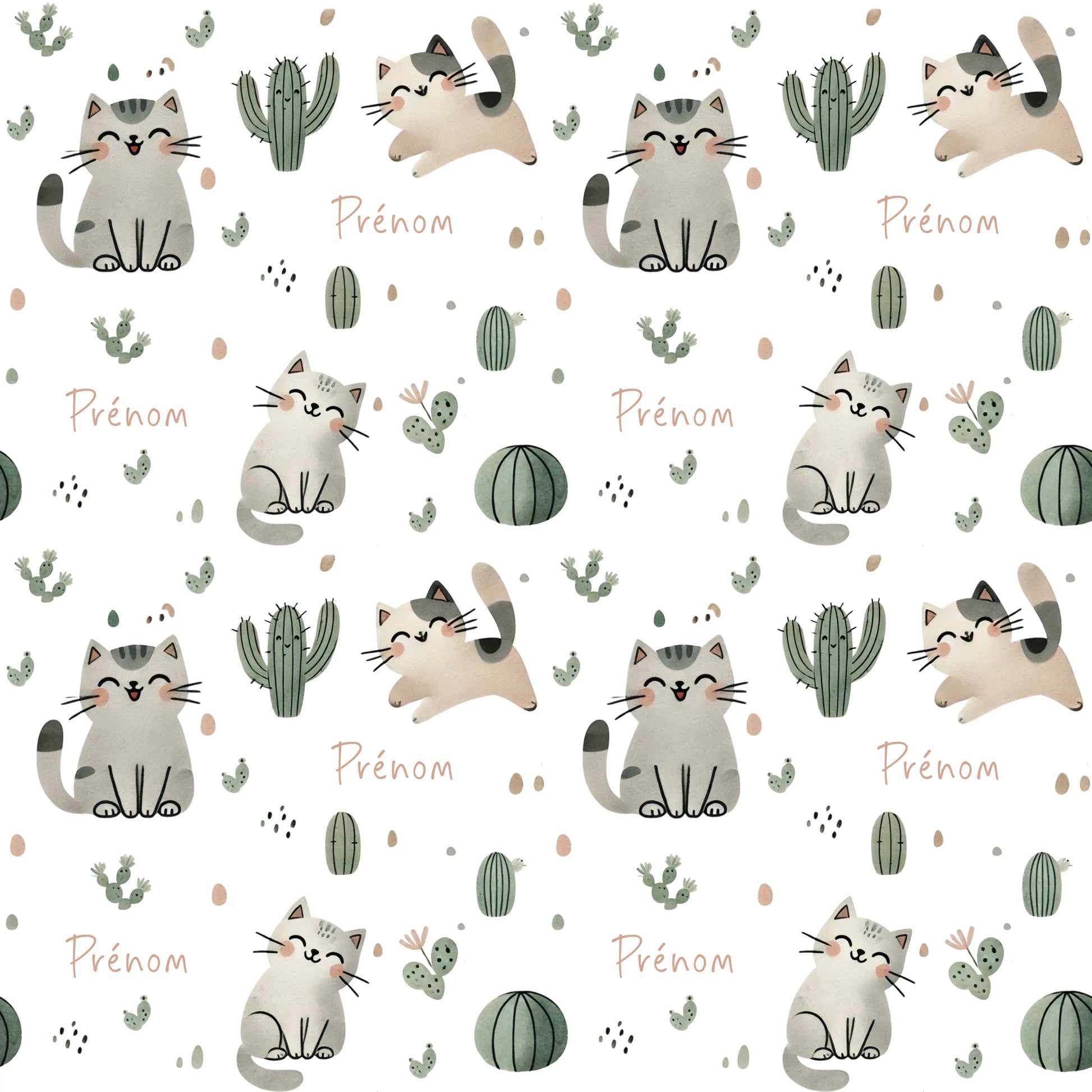 Couverture douce en squish personnalisée - Chatons et cactus - Bébé bonheur