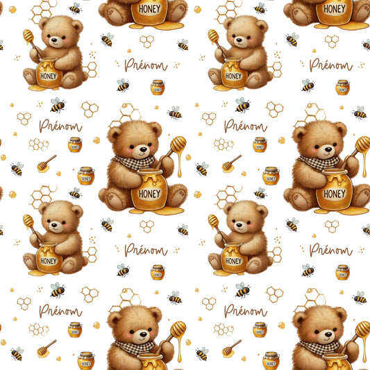 Couverture douce en squish personnalisée - Oursons et miel - Bébé bonheur
