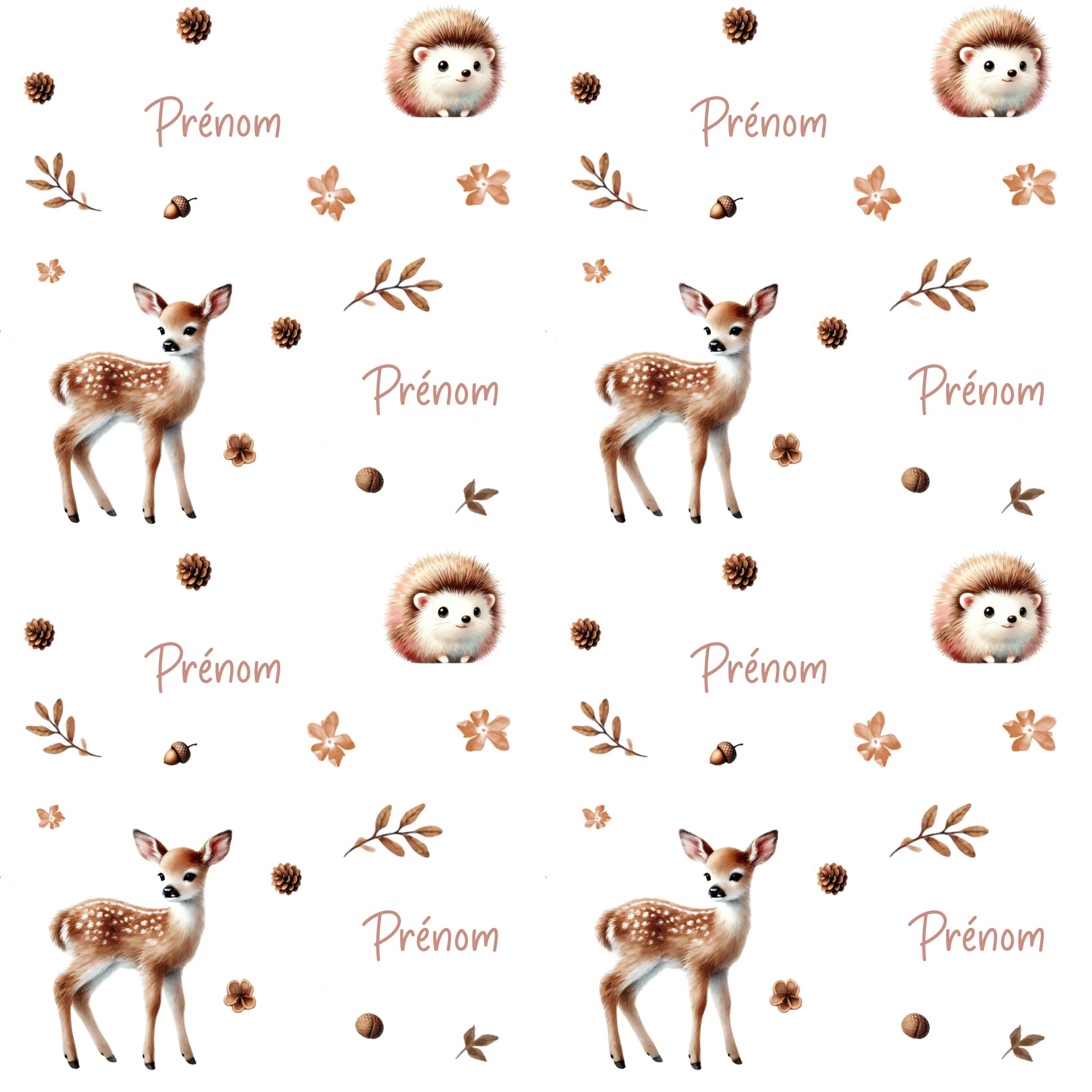 Couverture douce en squish personnalisée - Faon et hérisson - Bébé bonheur