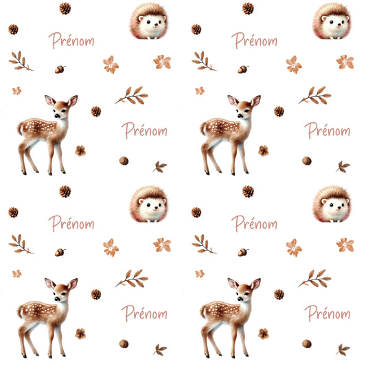 Couverture douce en squish personnalisée - Faon et hérisson - Bébé bonheur